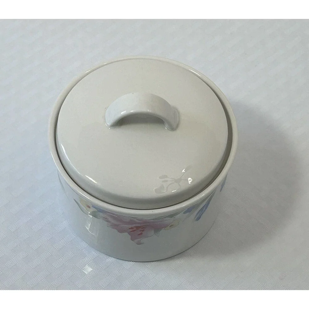 Vintage Lynns Fine China Pastel Iris Floral‎ Sugar Bowl Dish